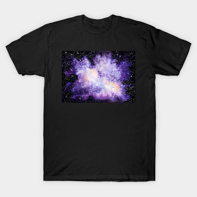 Watercolor Galaxy, Stars and Shine in Outer Space T-Shirt by Cordata